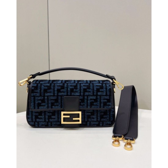 Replica Fendi 8BR600 Baguette Chain Midi FF tapestry fabric bag Navy Blue 