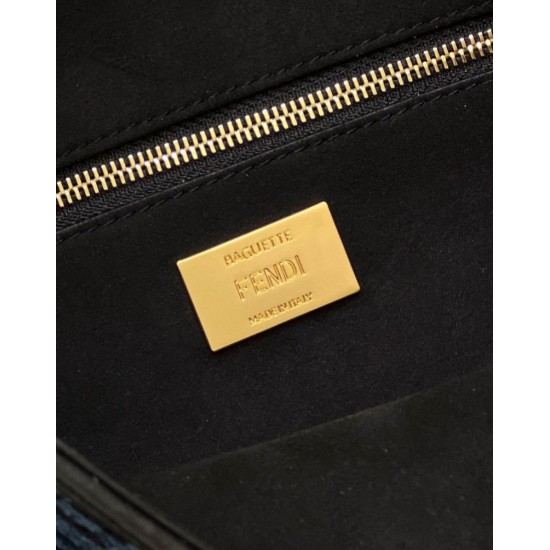 Replica Fendi 8BR600 Baguette Chain Midi FF tapestry fabric bag Navy Blue 