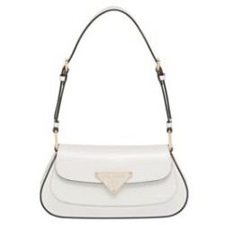Replica Prada Brushed Leather Shoulder Bag 1BD345 White