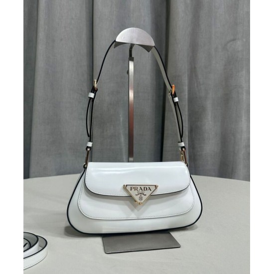 Replica Prada Brushed Leather Shoulder Bag 1BD345 White Replica Prada Brushed Leather Shoulder Bag 1BD345 White