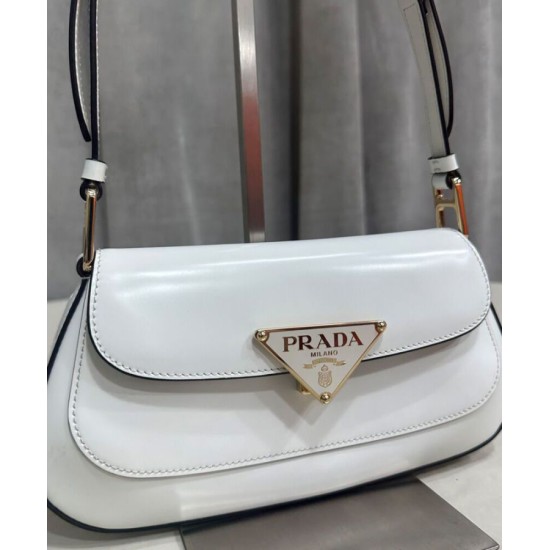 Replica Prada Brushed Leather Shoulder Bag 1BD345 White Replica Prada Brushed Leather Shoulder Bag 1BD345 White