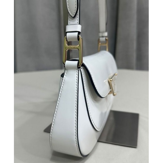 Replica Prada Brushed Leather Shoulder Bag 1BD345 White Replica Prada Brushed Leather Shoulder Bag 1BD345 White