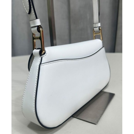 Replica Prada Brushed Leather Shoulder Bag 1BD345 White Replica Prada Brushed Leather Shoulder Bag 1BD345 White