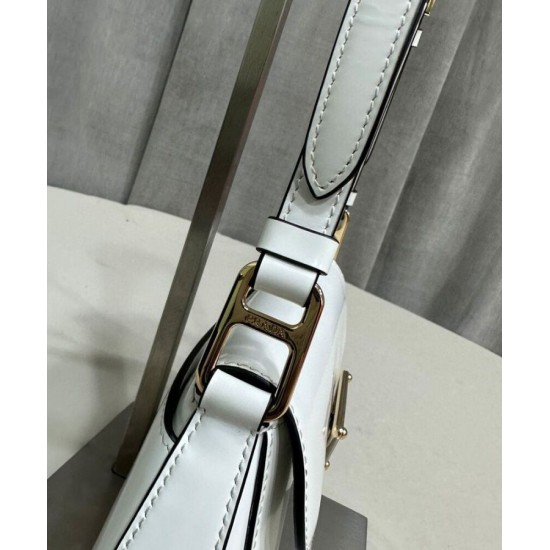 Replica Prada Brushed Leather Shoulder Bag 1BD345 White Replica Prada Brushed Leather Shoulder Bag 1BD345 White