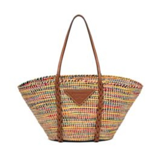 Replica Prada Straw And Leather Tote Bag 1BG312 Coffee