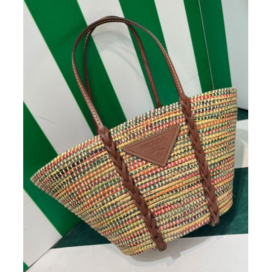 Replica Prada Straw And Leather Tote Bag 1BG312 Coffee