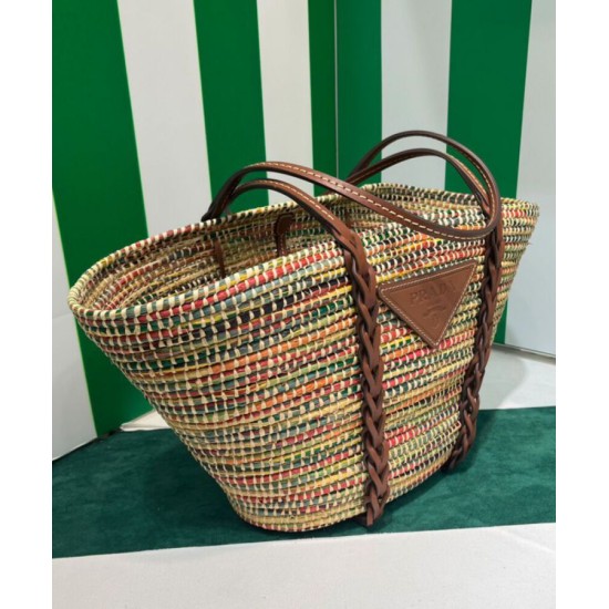 Replica Prada Straw And Leather Tote Bag 1BG312 Coffee