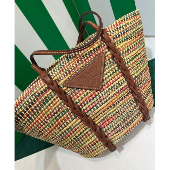 Replica Prada Straw And Leather Tote Bag 1BG312 Coffee
