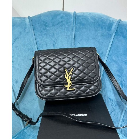 Fake YSL Saint Laurent Solferino Medium Supple Satchel Bag In Quilted Lambskin Black Replica