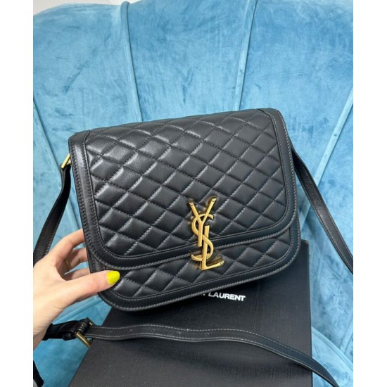 Fake YSL Saint Laurent Solferino Medium Supple Satchel Bag In Quilted Lambskin Black Replica