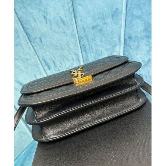 Fake YSL Saint Laurent Solferino Medium Supple Satchel Bag In Quilted Lambskin Black Replica