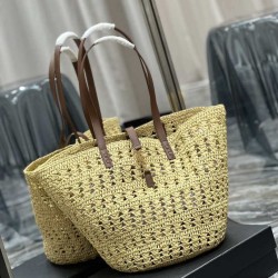 Fake YSL Saint Laurent Panier Maxi Bag In Raffia Apricot Replica
