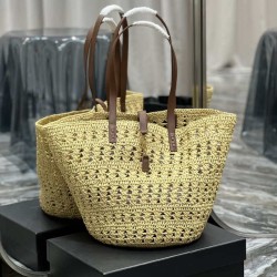 Fake YSL Saint Laurent Panier Maxi Bag In Raffia Apricot Replica