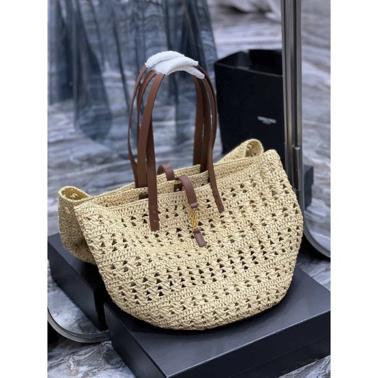 Fake YSL Saint Laurent Panier Maxi Bag In Raffia Apricot Replica