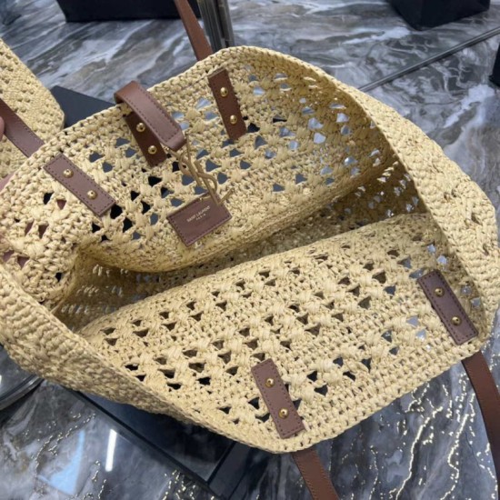 Fake YSL Saint Laurent Panier Maxi Bag In Raffia Apricot Replica
