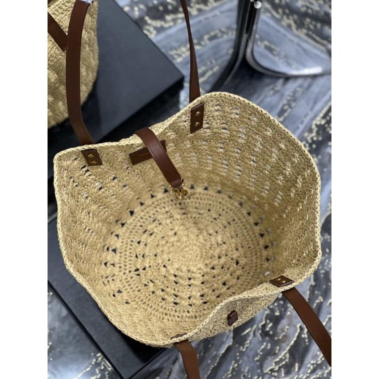Fake YSL Saint Laurent Panier Maxi Bag In Raffia Apricot Replica