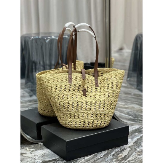 Fake YSL Saint Laurent Panier Maxi Bag In Raffia Apricot Replica