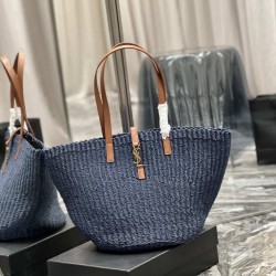 Replica YSL Saint Laurent Panier Maxi Bag In Raffia Navy Blue