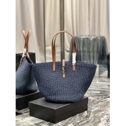 Replica YSL Saint Laurent Panier Maxi Bag In Raffia Navy Blue