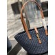 Fake YSL Saint Laurent Panier Medium Bag Raffia Navy Blue Replica
