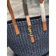 Fake YSL Saint Laurent Panier Medium Bag Raffia Navy Blue Replica