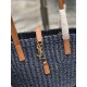 Fake YSL Saint Laurent Panier Medium Bag Raffia Navy Blue Replica