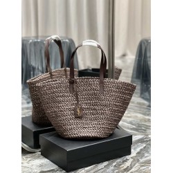 Replica YSL Saint Laurent Tote Panier Maxi Bag 693242 In Raffia Dark Brown