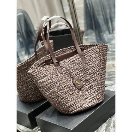 Replica YSL Saint Laurent Tote Panier Maxi Bag 693242 In Raffia Dark Brown