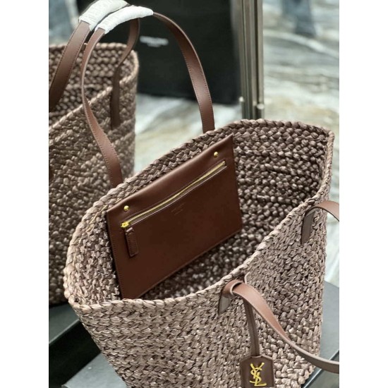 Replica YSL Saint Laurent Tote Panier Maxi Bag 693242 In Raffia Dark Brown