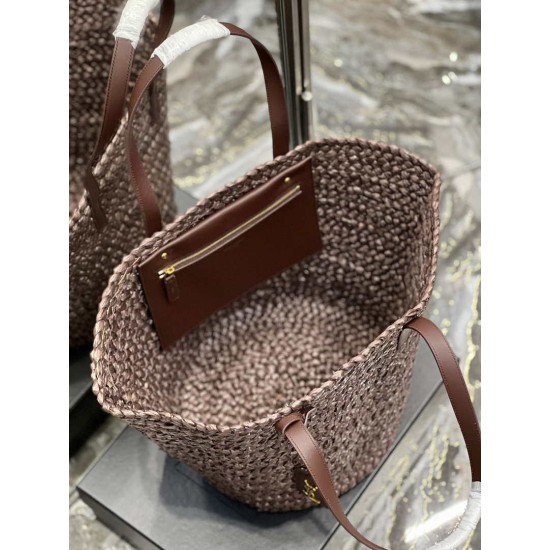 Replica YSL Saint Laurent Tote Panier Maxi Bag 693242 In Raffia Dark Brown
