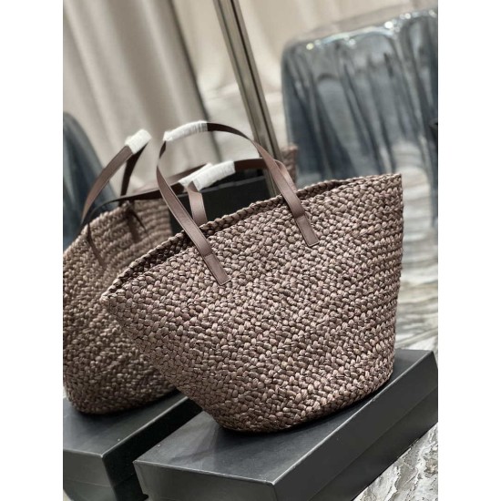 Replica YSL Saint Laurent Tote Panier Maxi Bag 693242 In Raffia Dark Brown