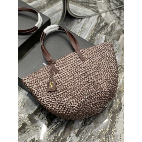 Replica YSL Saint Laurent Tote Panier Maxi Bag 693242 In Raffia Dark Brown