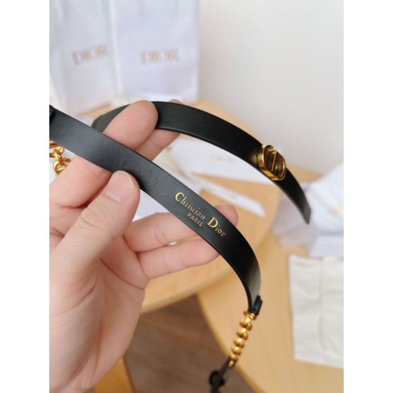Fake Dior Caro 15MM Belt Calfskin and Chain Black Replica
