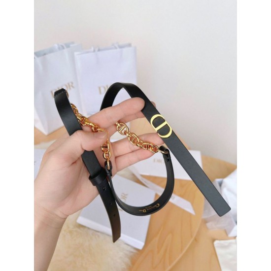 Fake Dior Caro 15MM Belt Calfskin and Chain Black Replica