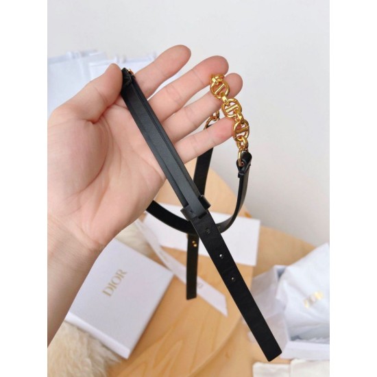 Fake Dior Caro 15MM Belt Calfskin and Chain Black Replica