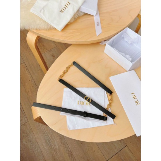 Fake Dior Caro 15MM Belt Calfskin and Chain Black Replica
