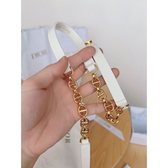 Replica Dior Caro 15MM Belt Calfskin and Chain White