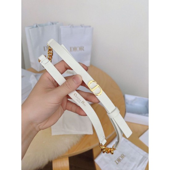 Replica Dior Caro 15MM Belt Calfskin and Chain White