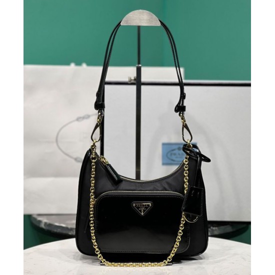 Replica Prada Re-Nylon And Brushed Leather Mini-bag 1BC198 Black