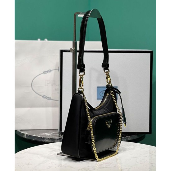 Replica Prada Re-Nylon And Brushed Leather Mini-bag 1BC198 Black