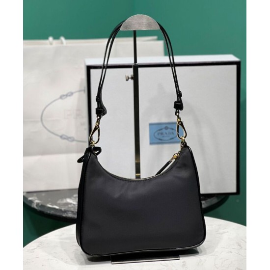 Replica Prada Re-Nylon And Brushed Leather Mini-bag 1BC198 Black