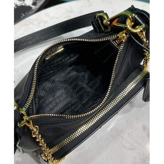 Replica Prada Re-Nylon And Brushed Leather Mini-bag 1BC198 Black