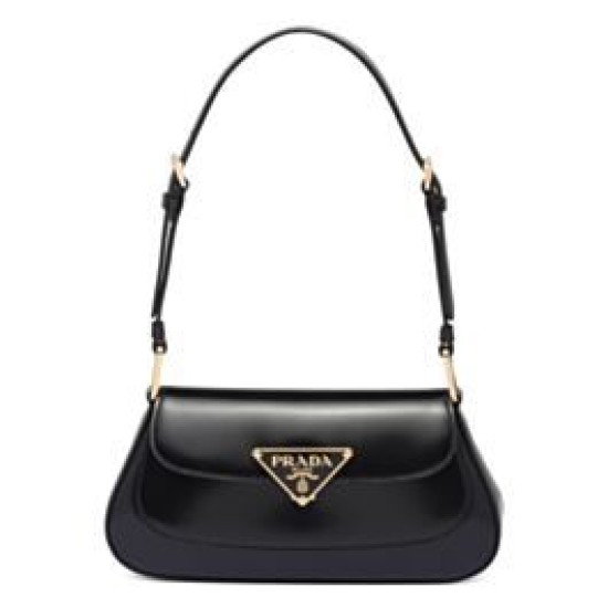 Replica Prada Brushed Leather Shoulder Bag 1BD345 Black Fake Prada Brushed Leather Shoulder Bag 1BD345 Black Replica