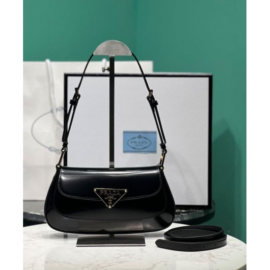 Replica Prada Brushed Leather Shoulder Bag 1BD345 Black Fake Prada Brushed Leather Shoulder Bag 1BD345 Black Replica