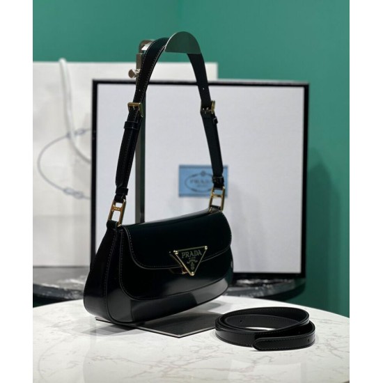 Replica Prada Brushed Leather Shoulder Bag 1BD345 Black Fake Prada Brushed Leather Shoulder Bag 1BD345 Black Replica