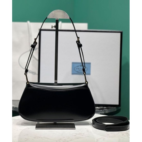 Replica Prada Brushed Leather Shoulder Bag 1BD345 Black Fake Prada Brushed Leather Shoulder Bag 1BD345 Black Replica