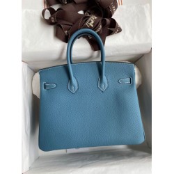 Replica Hermes Birkin 25 Retourne Bag Blue Jean Clemence