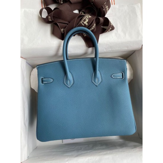Replica Hermes Birkin 25 Retourne Bag Blue Jean Clemence