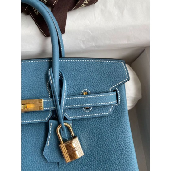 Replica Hermes Birkin 25 Retourne Bag Blue Jean Clemence