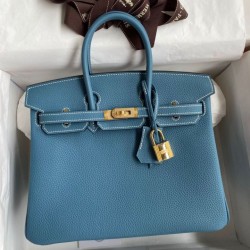 Replica Hermes Birkin 25 Retourne Bag Blue Jean Clemence